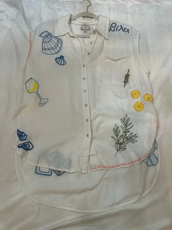 Anthropologie White Embroidered Sleeveless Button-Up Top 38258 - Picture 6 of 15